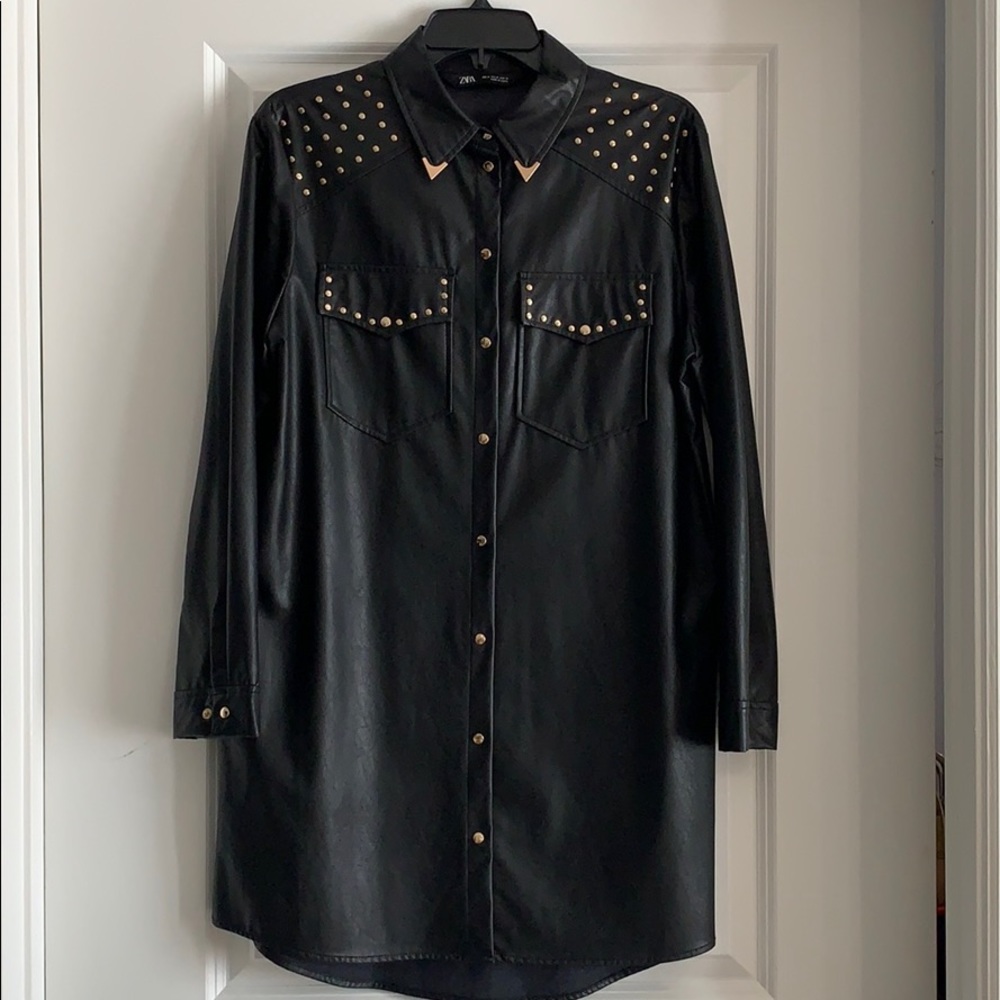 Faux Leather Button Down Tunic